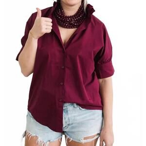 NEW HEIDI HOUSTON short sleeve ruffle shirt in maroon